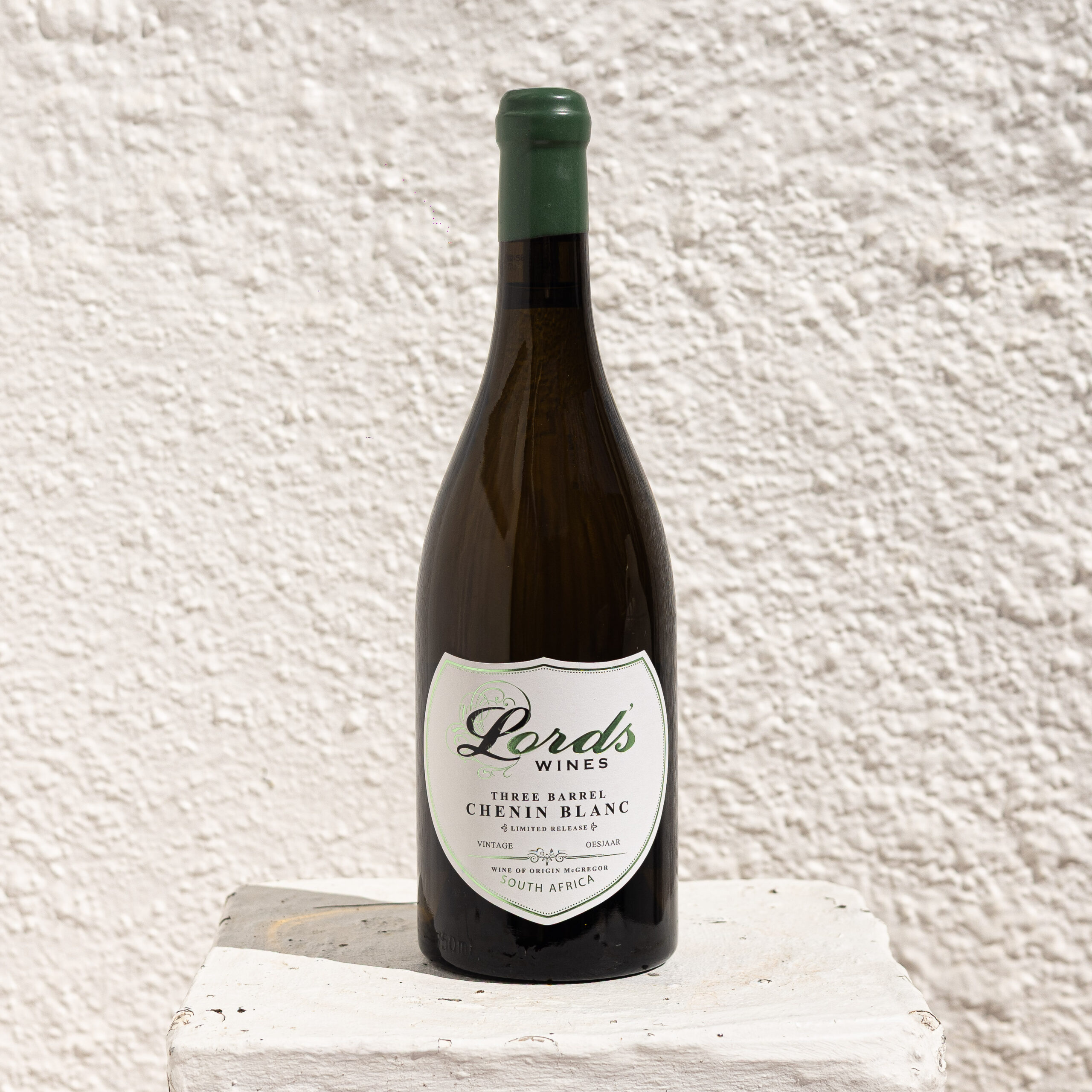 Lord's Wines Three Barrel Chenin Blanc barrel fermented South African white wine bottle front label